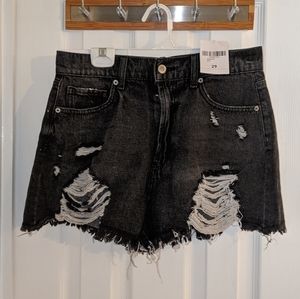 Black distressed concert shorts
